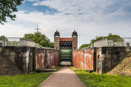 Old boat lift, floodgate in Ruhr Area, Waltrop, Henrichenburg, Germany, Europe