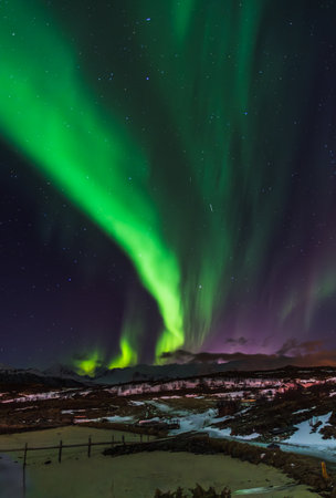 Aurora Borealis over Norway's Sommaroy Peninsula in Marchの写真素材