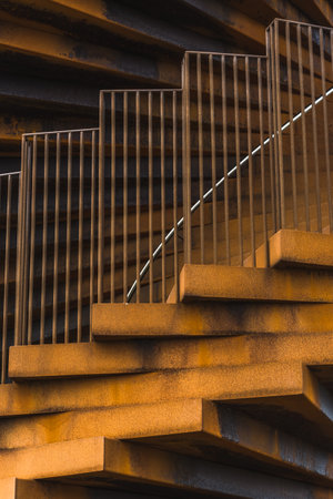 Rusty coiled steel steps of a tower in South Denmarkの写真素材