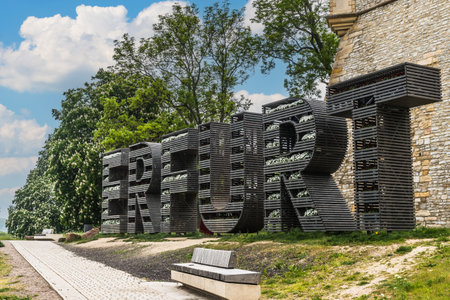 Erfurt, Germany - May 20, 2023: The lettering of the city of Erfurt in Germany in large capital letters that are filled with plantsのeditorial素材