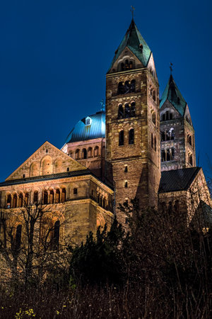 Cathedral of Speyer in the blue hour, verticalの写真素材