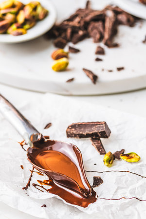Decorating spoon with chocolate for homemade pralines, desserts and chocolate, special shape,...
