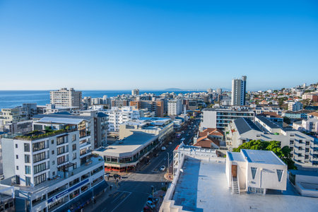View of the Seapoint district in Cape Town, South Africa, from the roof top of a hotel, copy spaceの写真素材