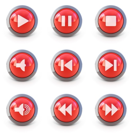 High detailed Set of media player 3d buttons isolated on whiteの写真素材