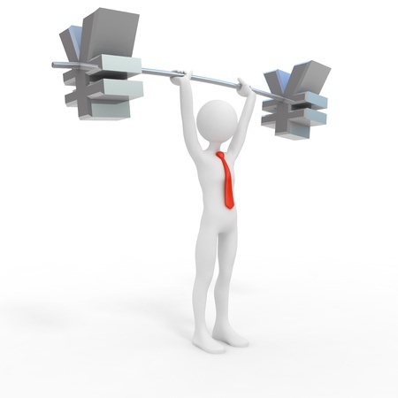 Powerful businessman lift yenの写真素材