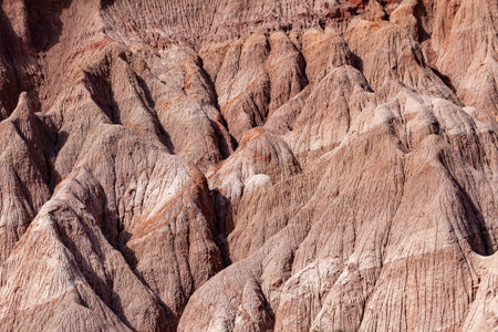 Geological formation eroded by the action of water and wind. Landscape of northwest Argentina, in the town of Purmamarca, province of Jujuy.の写真素材