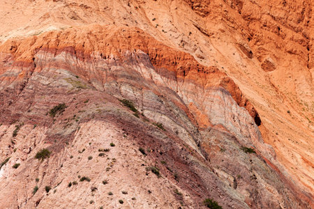 Formation with colored earth due to the deposit of different minerals. Landscape of northwest Argentina, in the town of Purmamarca, province of Jujuy.の写真素材