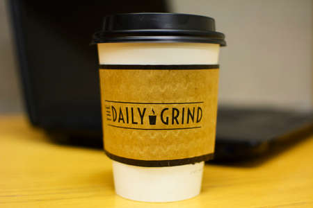 Edmonton, Canada 25 February 2014  A small size coffee cup of The Daily Grind cafe, which is run by the student union of the University of Alberta のeditorial素材