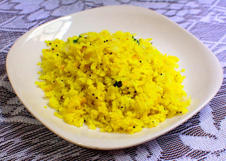 Poha or pohe a popular Maharashtrian breakfastの写真素材