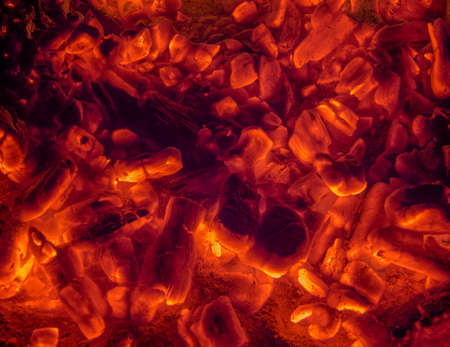 Red hot smoldering coals ready for fryingの写真素材