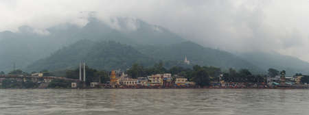 Rishikesh, India august 20, 2015. Morning Ganges near Ram Jhula bridge.の写真素材