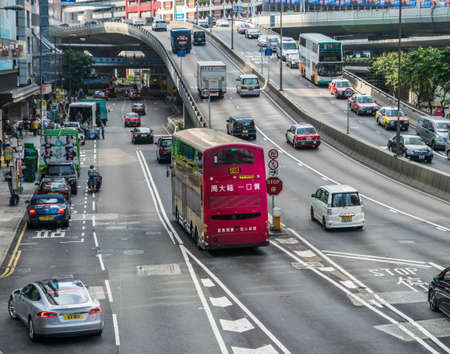 HONG KONG, CHINA - NOV 23 2015: Street traffic jam in Hong Kong, China