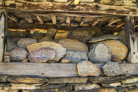 Buddhists Symbols in Nepal, Travel at Annapurna Trailの写真素材