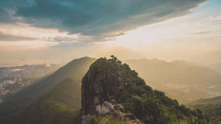 Hong Kong Sunset view from Lion Peakの写真素材