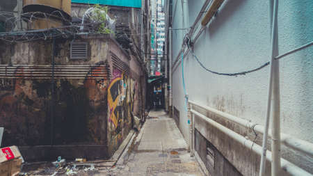 Walking via Hidden Gate in Hong Kong Streetの写真素材