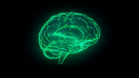 Brain hologram visualization on dark background 3d renderedの写真素材