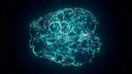 Hologram Brain activity visualization with particles 3d render