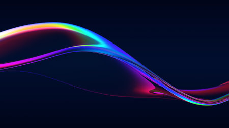 Abstract flow shape with rainbow reflections and refractionsの写真素材