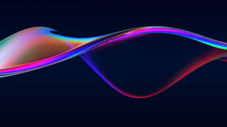 Abstract flow shape with rainbow reflections and refractionsの写真素材