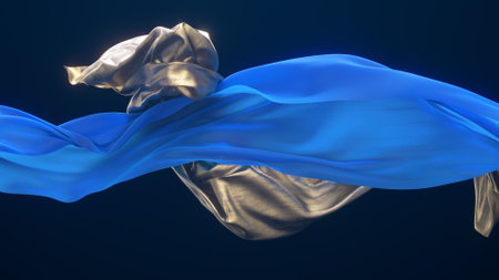Blue colored cloth piece of fabric backgroundの写真素材