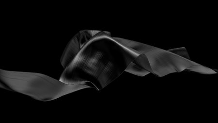 Cloth piece of silk fabric in dark abstract backgroundの写真素材