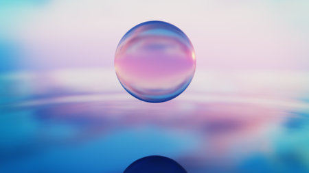 Glass sphere and water ripples 3d renderの写真素材