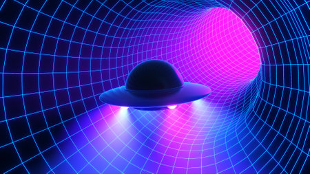 UFO and tunnel space-time 3d renderの写真素材