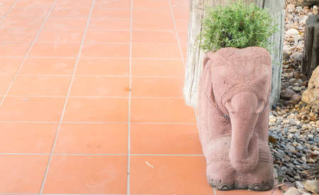 elephant flowerpot on the floorの写真素材
