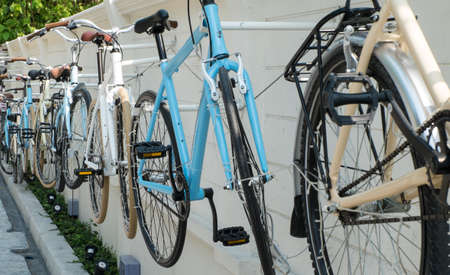 bicycles hang on the wallの写真素材