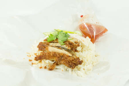 Thai food gourmet fried chicken with rice , khao mun kaiの写真素材
