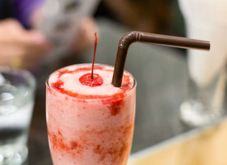 Strawberry smoothie, selection focus pointの写真素材