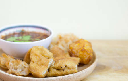 Tofu fried and crispy fried corn ball ,Vegetarian food, selection focus pointの写真素材