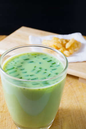Green Tea Soybean Milk with Chinese Traditional Snacks Deep Friedの写真素材