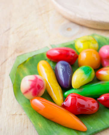 closeup deletable fruit on banana leafの写真素材