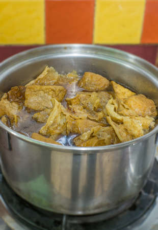 tofu boiled on the potの写真素材