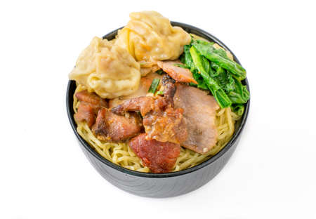 yellow noodle with roasted porkの写真素材