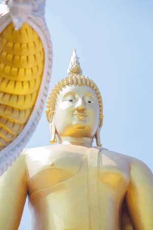 closeup big buddha and blue skyの写真素材
