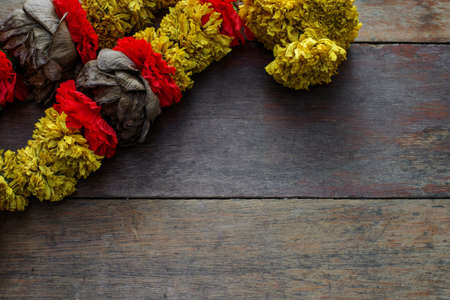 dry garland on rustic woodの写真素材