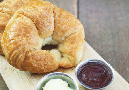 butter croissant with  jamの写真素材