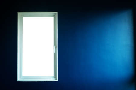 white window on dark blue background, interior conceptの写真素材