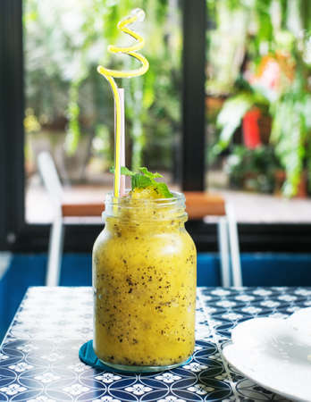 Passion fruit smoothie drinkの写真素材