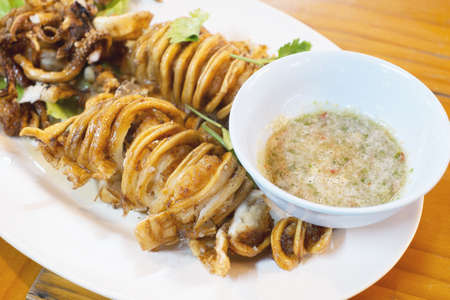 Sun dried calamari, selective focusの写真素材