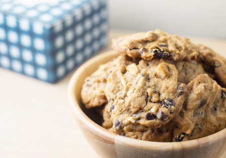 chocolate cookies on wood bowl for happy new year