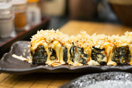 fusion japan sushi with salmon fish and  seaweedの写真素材
