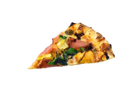 ham pizza on white isolatedの写真素材