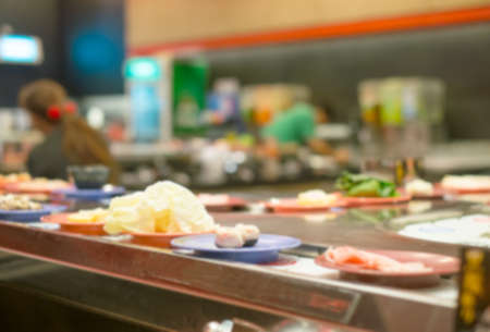 blurry sushi restuarantの写真素材