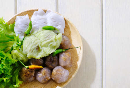 tapioca balls with pork filling, thai dessert