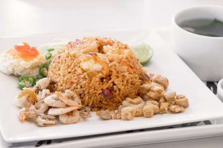 Pound shrimp fried rice with soupの写真素材
