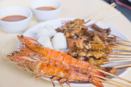 prawn grilled and pork satayの写真素材