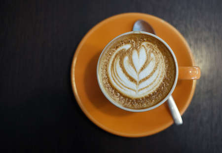 top view of hot art late coffeeの写真素材
